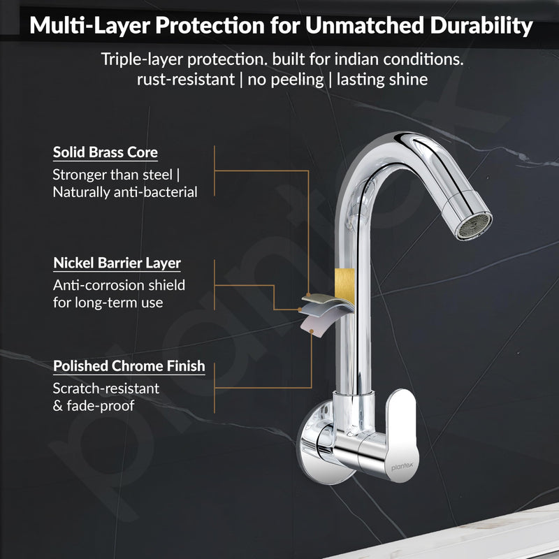 Plantex Pure Brass Sink Tap for Kitchen Basin/Swan Neck Sink Tap for Wash Basin/360 Swivel spout with Water Saving Nozzle Nal Taps - Pack of 1 (Chrome)-3