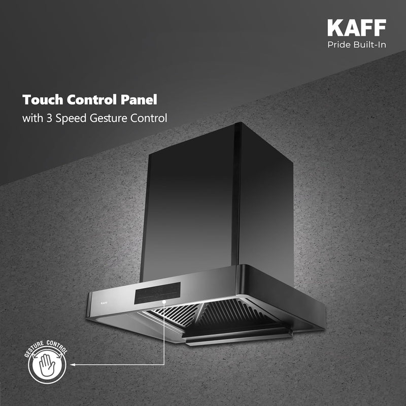 Kaff XPRO 60 cm Filterless Auto Clean Kitchen Chimney | 1400 m³/hr Suction | Motion Sensor & Touch Control | Black Glass