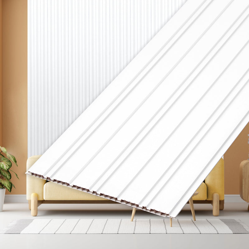 Plantex PVC Wall Panel/Louvers Panel for Wall/3d wall Panel for Interior Wall Decor/Eco-Friendly Fluted Panel for Wall/- Pack of 7, Covers - 70 Sq. Ft (White Texture-12 Inch x 10 Ft)-1