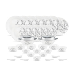 Diva by La Opala, Pearl Collection, Opal Glass Dinner Set 35 pcs, Dusky Vines, White