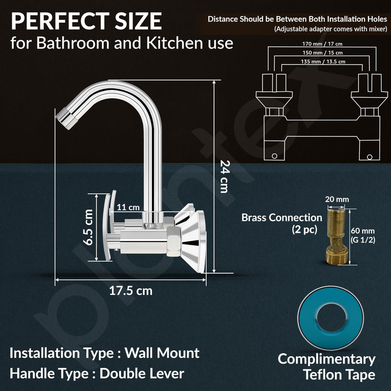 Plantex Sink Mixer Tap Hot and Cold/Mixer Tap for Kitchen Sink with Brass Spindle/Kitchen Sink Faucet with Wall Flange and Teflon Tape (Samar-Chrome)-4