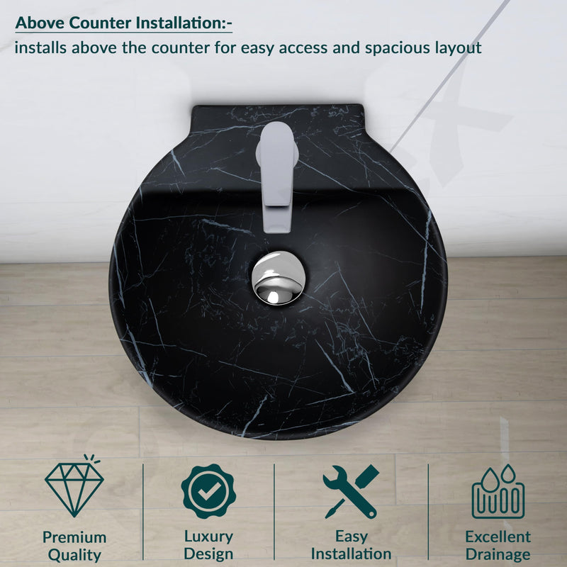 Plantex Ceramic Wall Hung Wash Basin/Wall Mount Basin for Bathroom/Washbasin Sink for Home/Office/Restaurant (Black - 15 x 15 x 5 Inch)-5