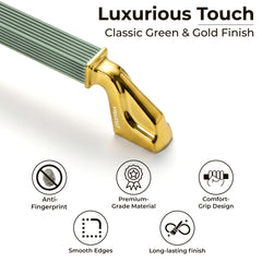 Plantex Aluminium Cabinet Handle/160mm Wardrobe Handle for Home/Cupboard Door Pull-Push Handles for Office - Pack of 2 (Green & Gold)-3