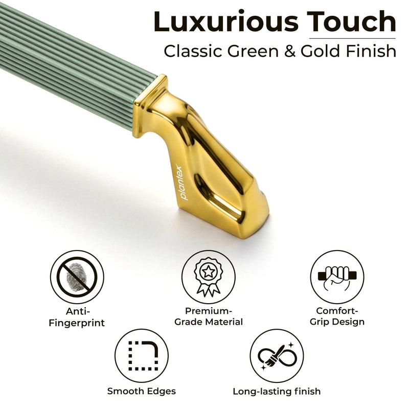 Plantex Aluminium Cabinet Handle/160mm Wardrobe Handle for Home/Cupboard Door Pull-Push Handles for Office - Pack of 1 (Green & Gold)-3