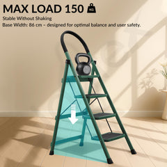 Plantex Hercules Pro 4-Step Foldable Ladder for Home with 150 kg Load Capacity/Heavy-Duty Steel Ladder/Anti-Slip Wide Step/Strong, Stable & Multi-Purpose (Green)-6