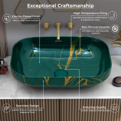 Plantex Tabletop Wash Basin for Bathroom/Designer Countertop Bathroom Sink/Ceramic Rectangle Vessel Sink Basin for Home/Office (18x13x5.5 Inch - Green)-4