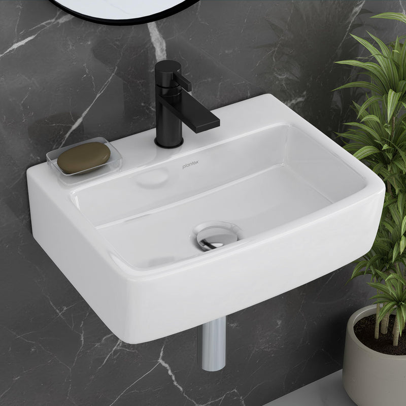 Plantex Ceramic Wall Hung Basin/Washbasin for Bathroom/Wall Mounted Wash Basin with 10 Years Glaze Warranty/Rectangle Sink for Home/Office (Bolt-White- 16x12x5 inch)-1
