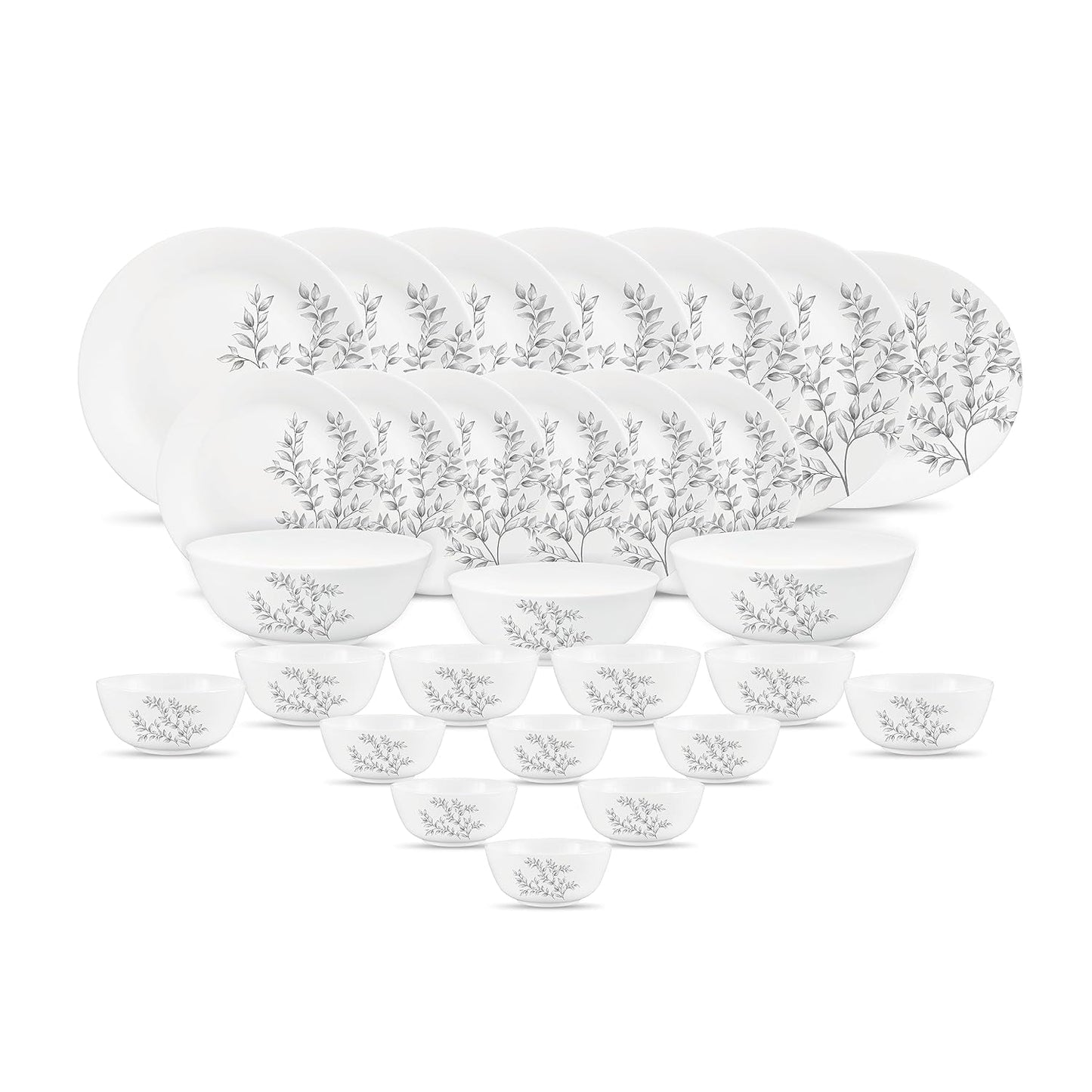 Diva by La Opala, Pearl Collection, Opal Glass Dinner Set 28 pcs, Dusky Vines, White