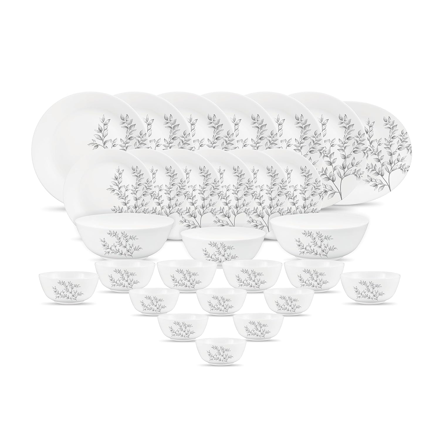 Diva by La Opala, Pearl Collection, Opal Glass Dinner Set 28 pcs, Dusky Vines, White