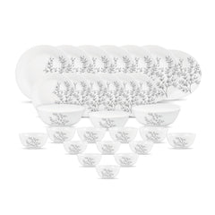 Diva by La Opala, Pearl Collection, Opal Glass Dinner Set 28 pcs, Dusky Vines, White