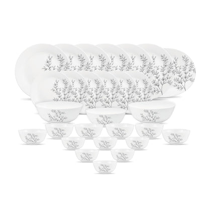 Diva by La Opala, Pearl Collection, Opal Glass Dinner Set 28 pcs, Dusky Vines, White