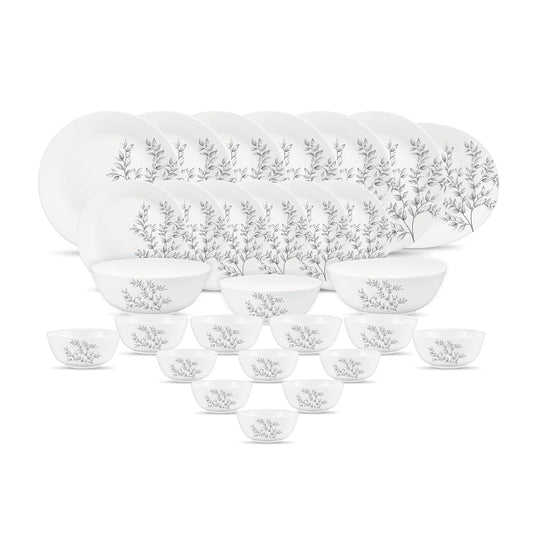 Diva by La Opala, Pearl Collection, Opal Glass Dinner Set 28 pcs, Dusky Vines, White