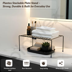 Plantex Stainless Steel Kitchen Storage Rack/Plate Storage Stand/Kitchen Cabinet Organizer/Dish Rack (Black), 31.5x20.5x15.5 cm-5