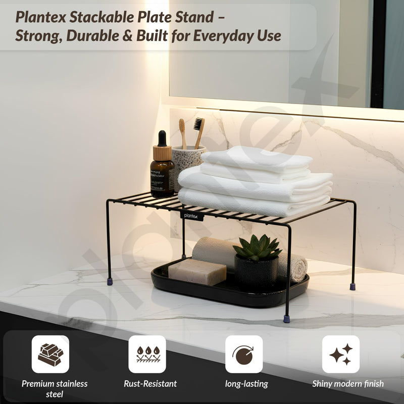 Plantex Stainless Steel Kitchen Storage Rack/Plate Storage Stand/Kitchen Cabinet Organizer/Dish Rack (Black), 31.5x20.5x15.5 cm-5