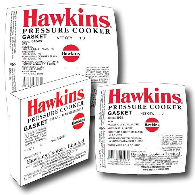 Hawkins Rubber Gasket Set for 1.5L to 8L Tall Pressure Cooker (Black)