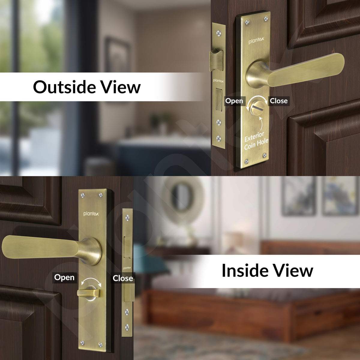 Plantex Stainless Steel Door Lock “ Bathroom Door Lock/Mortise 8inch Keyless Plate Handle Set for Home/Bathroom/Storeroom/Balcony/Office - Pack of 1 (DTM-659, Brass Antique)-6
