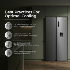Midea 560 L Side by Side Refrigerator, Inverter Compressor, Multi Air Flow Cooling, Water Dispenser (MDRS704FGF46 Frost Free, Energy Efficient, Large Capacity, Bru-Steel Finish)