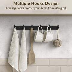 Plantex Wall Hooks for Hanging Cloth/Stainless Steel Towel Hangers/Bathroom Robe Hooks/Door Hangers/Wall Hook Rack/Hook Rail for Hanging Keys - 6 Hooks (Pack of 1, Black)-2