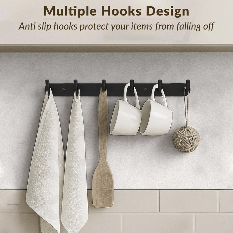 Plantex Stainless Steel Towel Hangers/Wall Hooks for Hanging Cloth/Bathroom Robe Hooks/Door Hangers/Hook Rail for Hanging Keys - 6 Hooks (Pack of 2, Black)-4