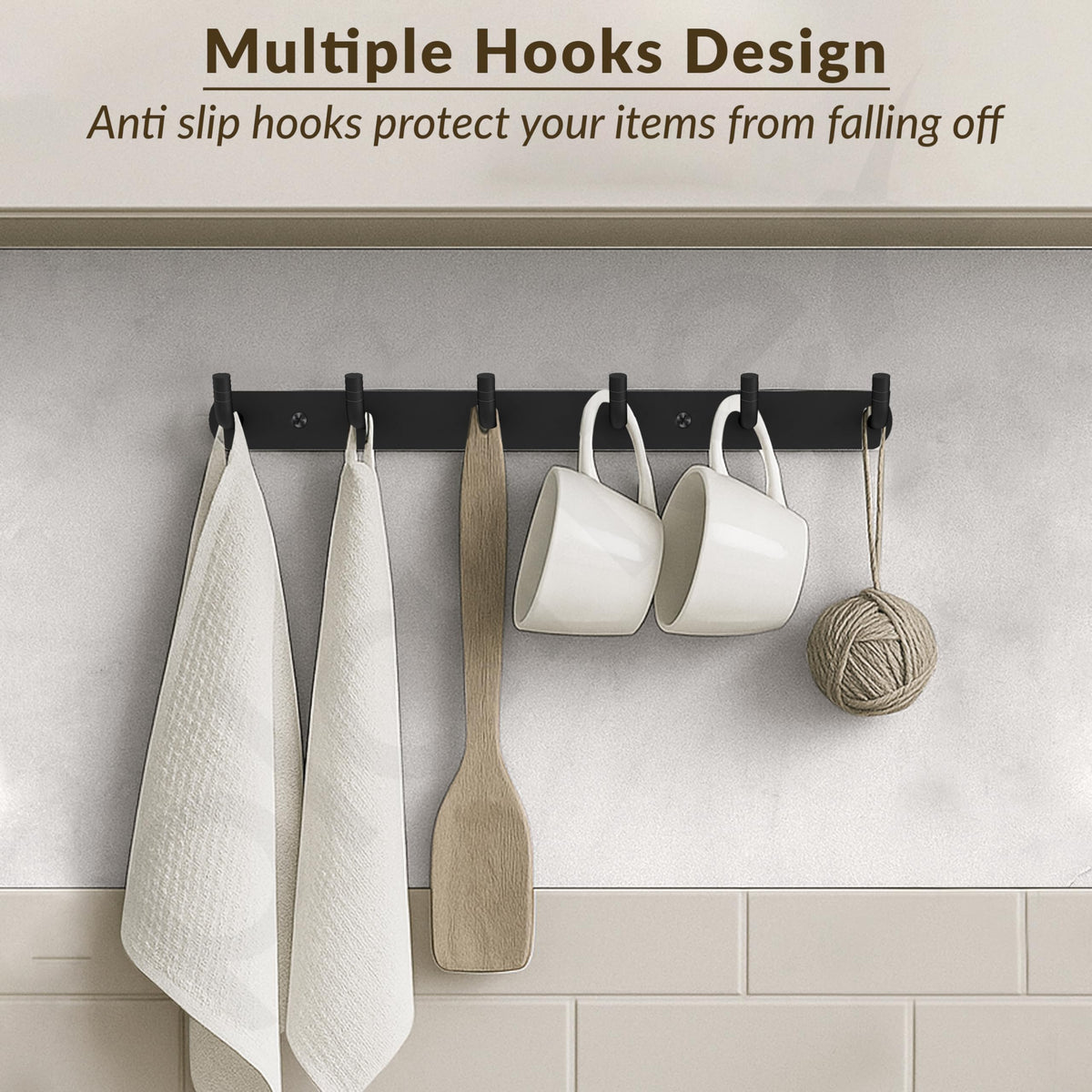 Plantex Wall Hooks for Hanging Cloth/Stainless Steel Towel Hangers/Bathroom Robe Hooks/Door Hangers/Wall Hook Rack/Hook Rail for Hanging Keys - 6 Hooks (Pack of 3, Black)-2