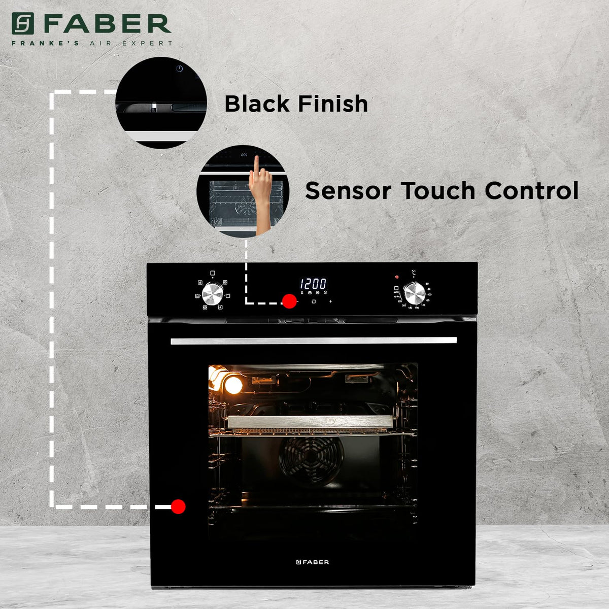 Faber 83L 6F Air Fryer Built-in Oven|360° Grill with In-Chamber Light|Auto Program with Digital Timer|Touch/Knob Control