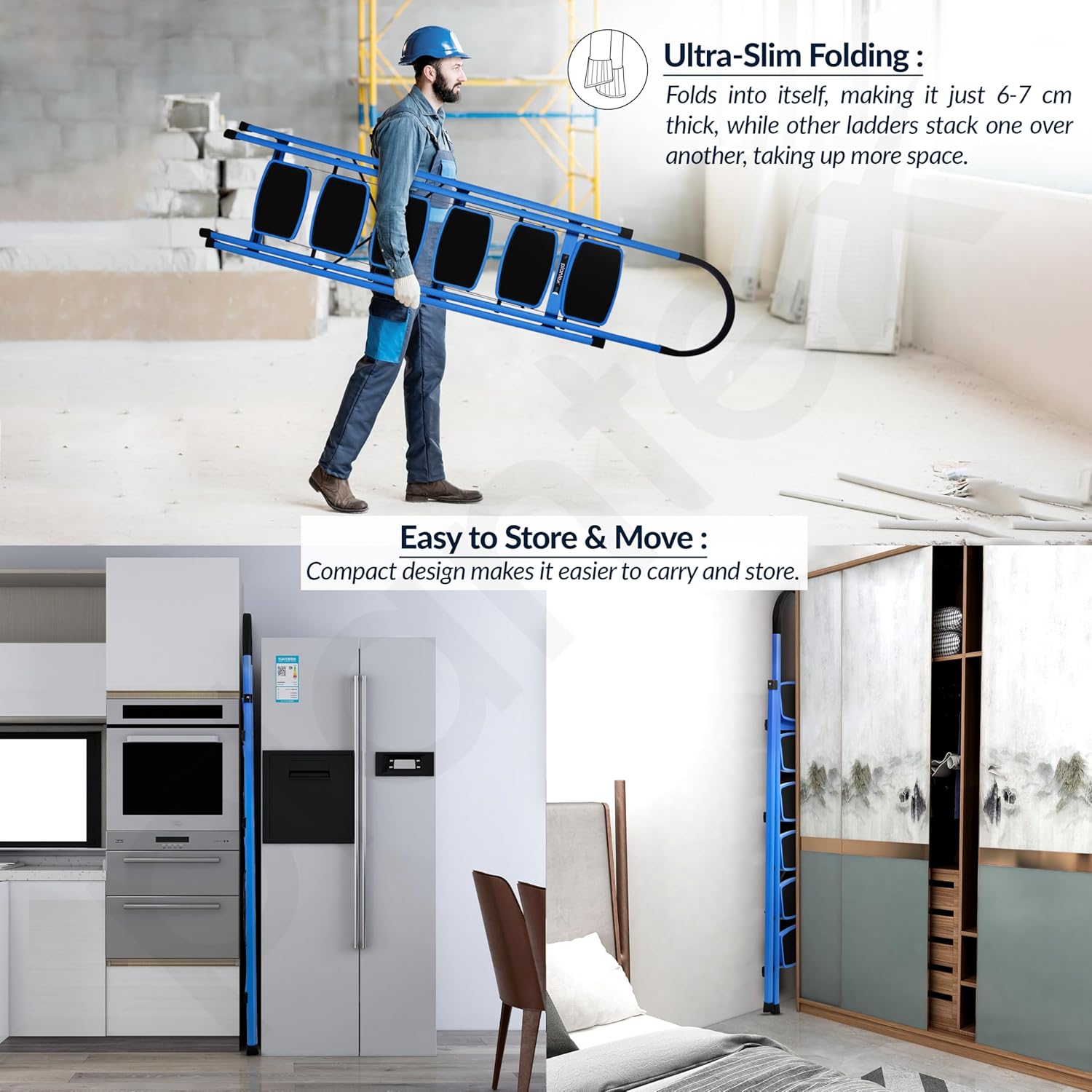 Plantex Premium 6 Step Ladder/Steel Ladder for Home Use/Wide Anti Skid Step Ladder/Non-Slip Handgrip(Blue & Black)