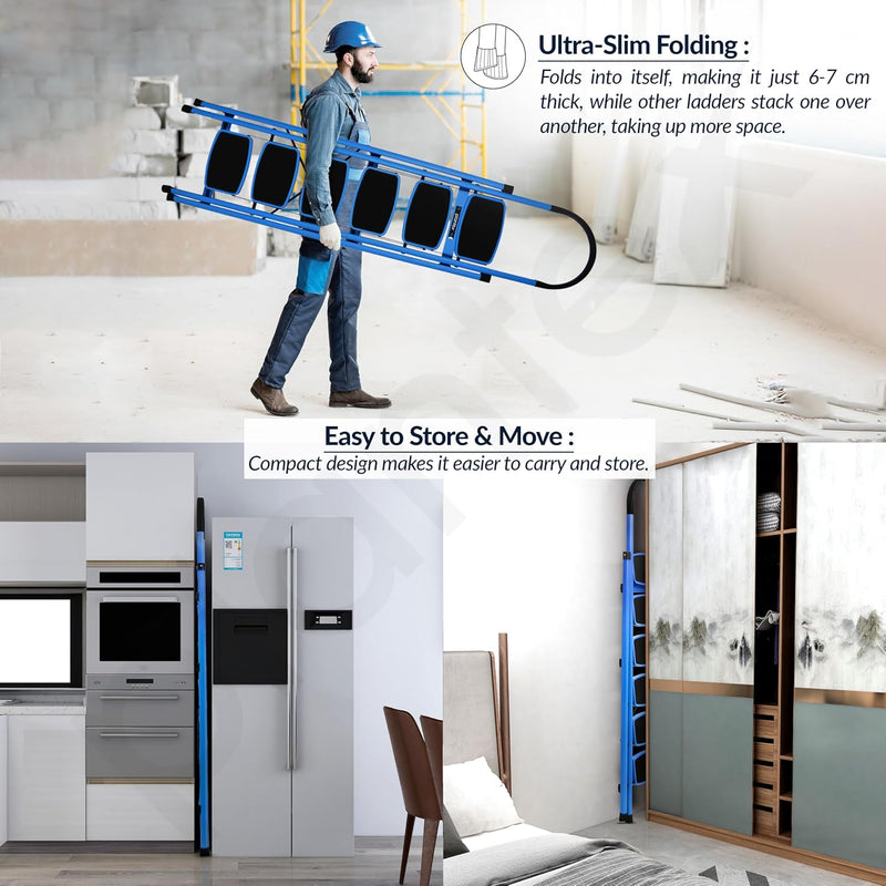 Plantex Premium 6 Step Ladder/Steel Ladder for Home Use/Wide Anti Skid Step Ladder/Non-Slip Handgrip(Blue & Black)