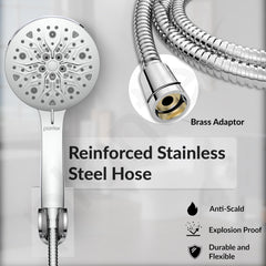 Plantex Telephonic Brass Wall Mixer for Bathroon 2 in 1/Hand Shower 8 Modes/1.5 mtr. Hose Pipe with Self Adhesive Bracket/Bathroom Accessories-6