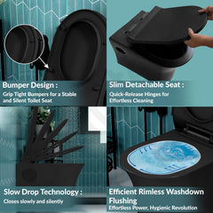 Plantex Ceramic Wall-hung Commode with Table-Top Wash Basin for Bathroom/Rimless Washdown Western Toilet/Bathroom Wash Basin - P Trap Commode - Black-5