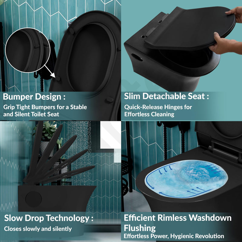 Plantex Ceramic Wall-hung Commode with Table-Top Wash Basin for Bathroom/Rimless Washdown Western Toilet/Bathroom Wash Basin - P Trap Commode - Black-5