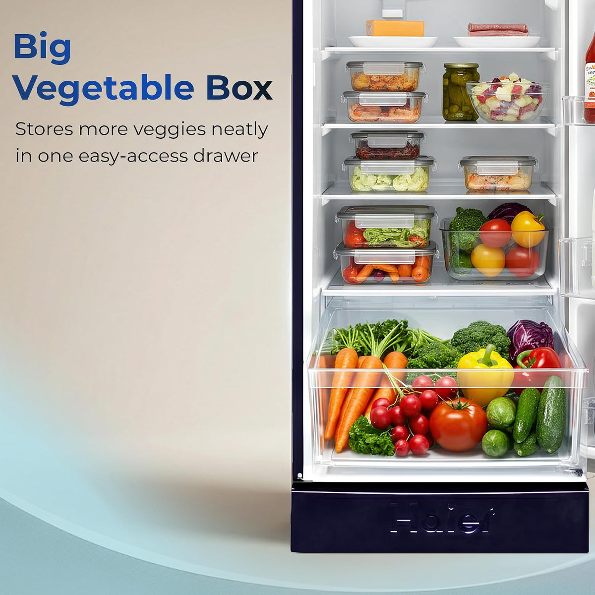 Haier 190 L 5 Star Direct Cool Inverter Single Door Refrigerator with Fast Ice Making, Easy Clean Back, Large Vegetable Box (HED-205MHBA-P, Marine)-6
