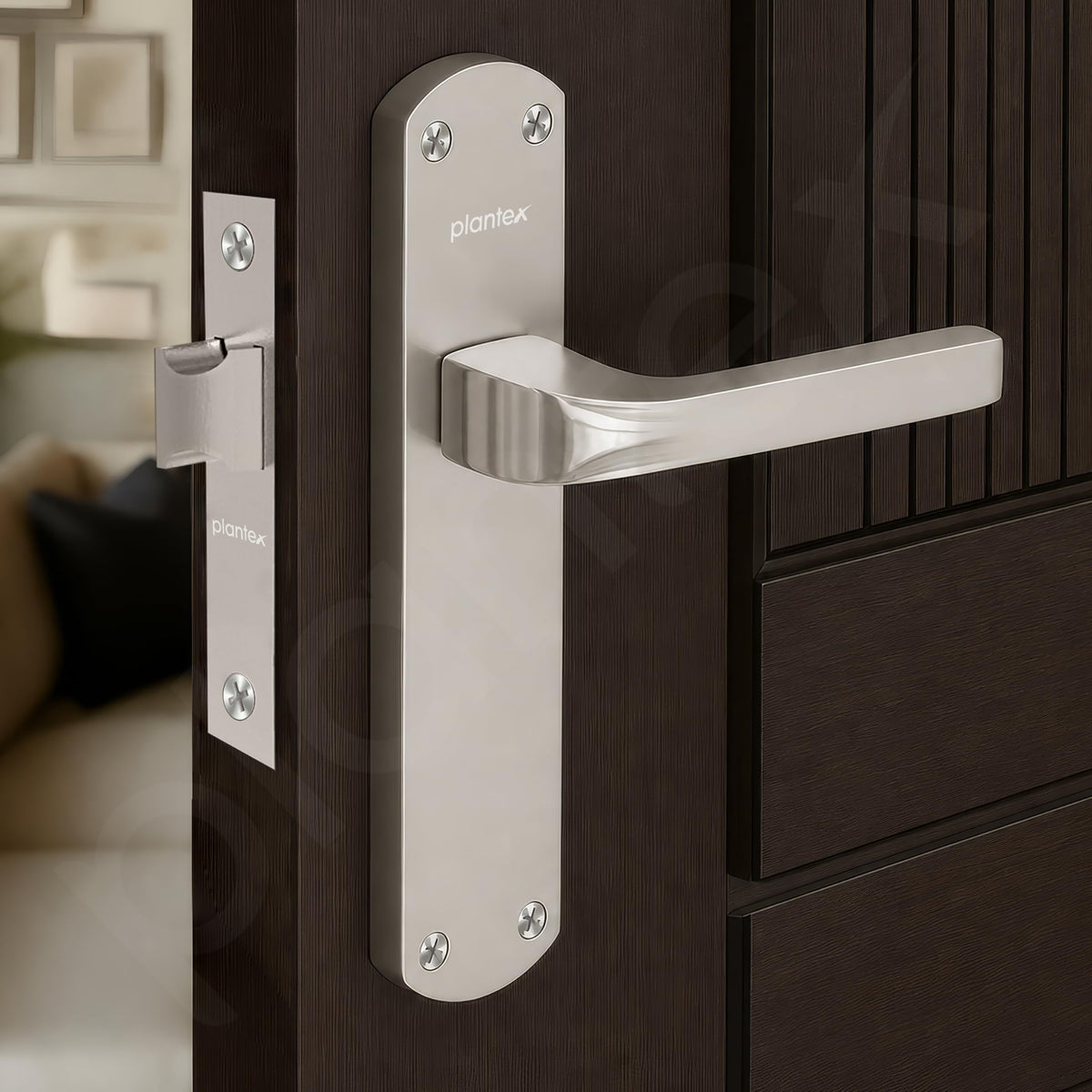 Plantex Heavy Duty Bathroom Door Lock/Mortise Handle Lock/8inch Keyless Plate Handle Set for Home/Bathroom/Store Room/Balcony/Office with Baby Latch (8132- Matt)-2