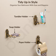 Plantex Aluminium Antique Bathroom Accessories Set Of 5-Pcs/Bathroom Hardware Set (Towel Rod/Napkin Ring/Paper Holder/Soap Dish/Tumbler Holder), Gold-6
