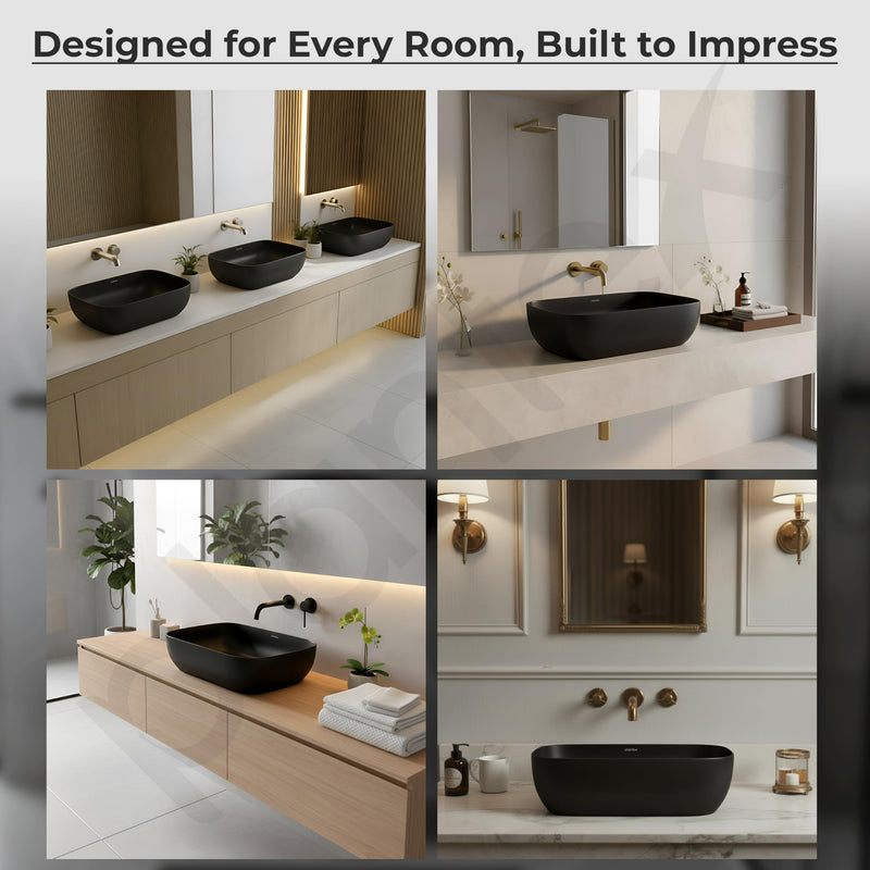 Plantex Wash Basin for Bathroom/Ceramic Basin/Rectangle Tabletop Basin/Wash Basin for Home/Restaurant (18 x 13 x 5 Inch - Charcoal Black)-4