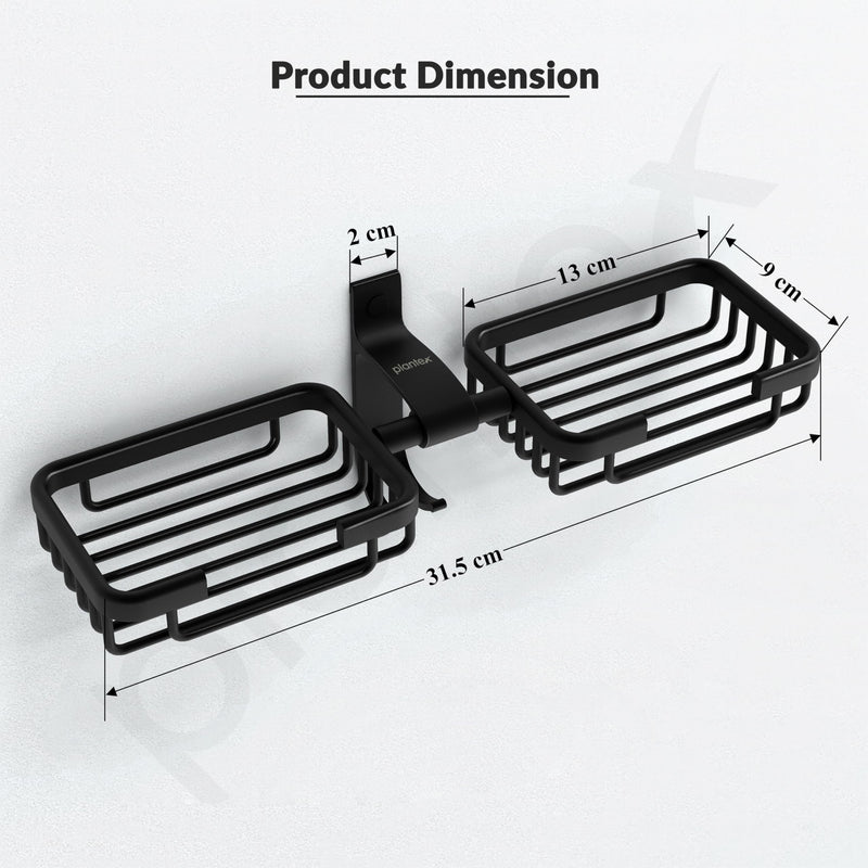 Plantex Aluminum Bathroom Dual Soap Holder with Hook/Soap Stand/Soap Dish/Bathroom Accessories - Black-4