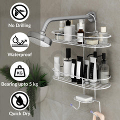 Plantex Self Adhesive Bathroom Stainless Steel Shelf/5in1 Multipurpose Shower Caddy/Storage Shelf/Soap Holder/Stand/Bathroom Accessories(Oval-Chrome Silver)-4