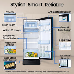 Samsung 183 L, 4 Star, Digital Inverter, Direct-Cool Single Door Refrigerator (RR20H28249U/NL, Paradise Bloom Blue, Base Stand Drawer, Single Touch)-4