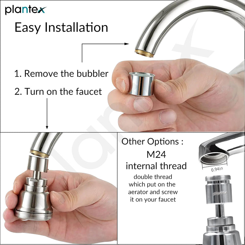 Plantex Pure Brass Tap Extension for Kitchen Sink/3 Anti-Splash Modes/Upto 80% Water Saving/Kitchen Tap Extender/Fits F22 and M24 mm Tap (XL-3012-Chrome)-2