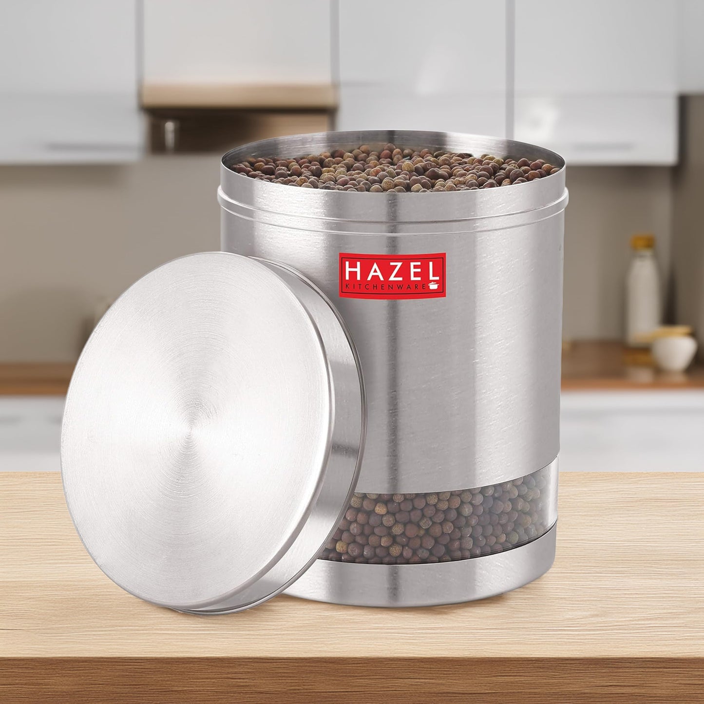 HAZEL Stainless Steel Kitchen Containers| 1 Ltr Each Transparent Kitchen Container Set with Matt Finish | Multipurpose Storage Box for kitchen containers, Set of 6