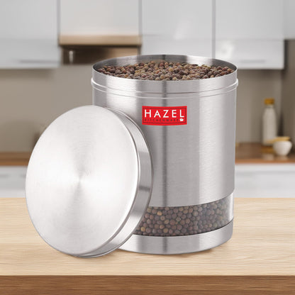 HAZEL Stainless Steel Kitchen Containers| 1 Ltr Each Transparent Kitchen Container Set with Matt Finish | Multipurpose Storage Box for kitchen containers, Set of 6