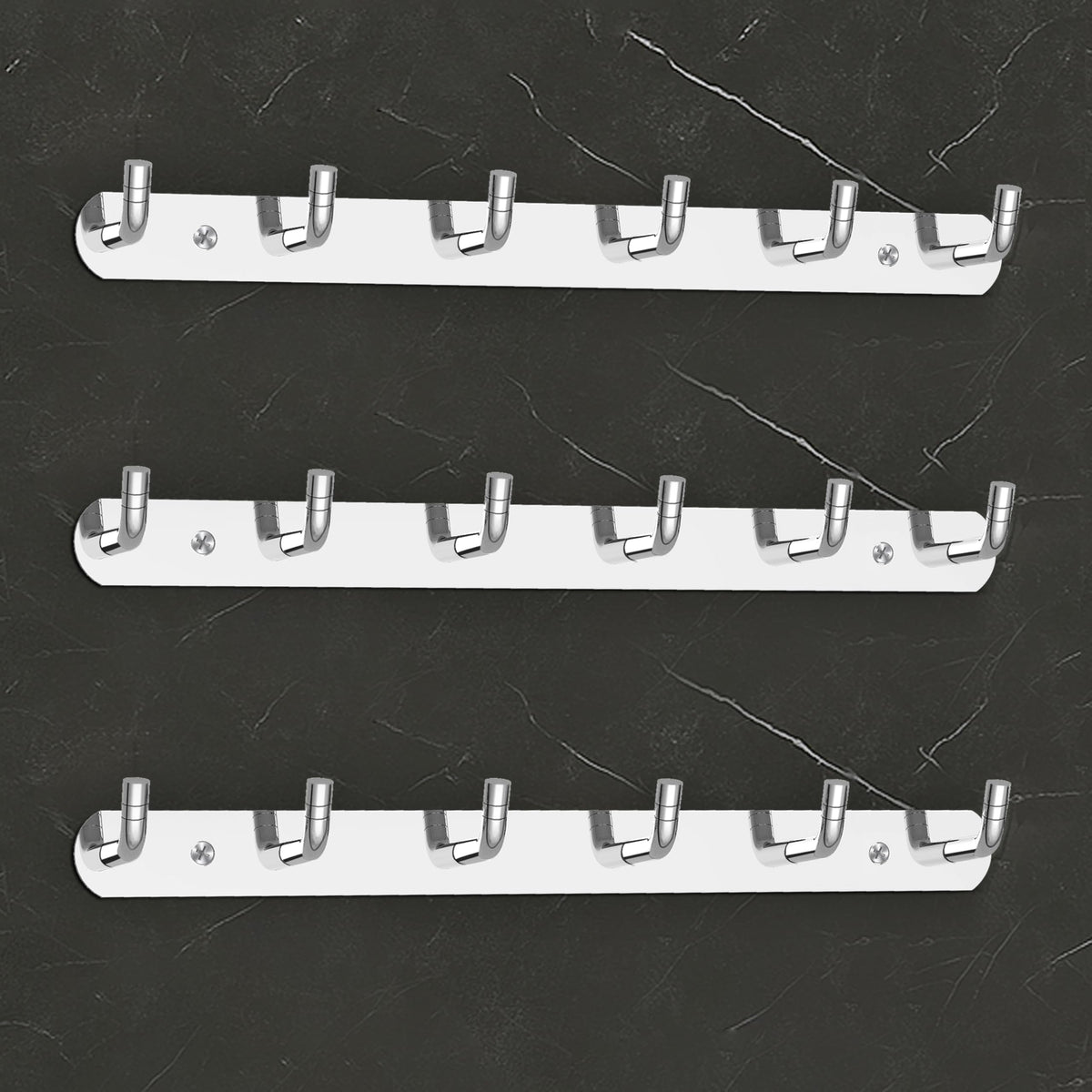 Plantex Wall Hooks for Hanging Cloth/Stainless Steel Towel Hangers/Bathroom Robe Hooks/Door Hangers/Wall Hook Rack/Hook Rail for Hanging Keys - 6 Hooks (Pack of 3, Chrome)