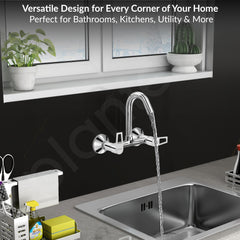 Plantex Sink Tap for Kitchen Sink/360 Degree Rotating with Foam Flow/Hot & Cold Sink Mixer/Wall Mount Sink Mixer with Wall Flange and Teflon Tape - Pack of 1 (Chrome, 3223)-6