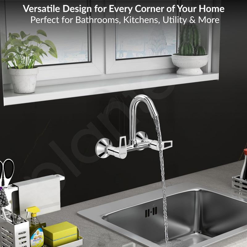 Plantex Sink Tap for Kitchen Sink/360 Degree Rotating with Foam Flow/Hot & Cold Sink Mixer/Wall Mount Sink Mixer with Wall Flange and Teflon Tape - Pack of 1 (Chrome, 3223)-6