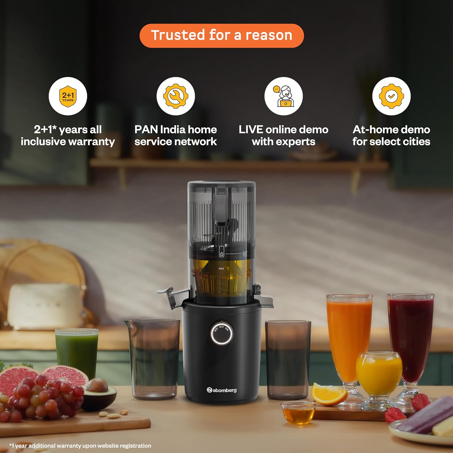 Atomberg Althea Cold Press Juicer | High Nutrition | Easy Assembly & Cleaning | Intelligent Auto Reverse | Advanced Safety Features | Ideal for Fruit, Veggie Juices & Nut Milks