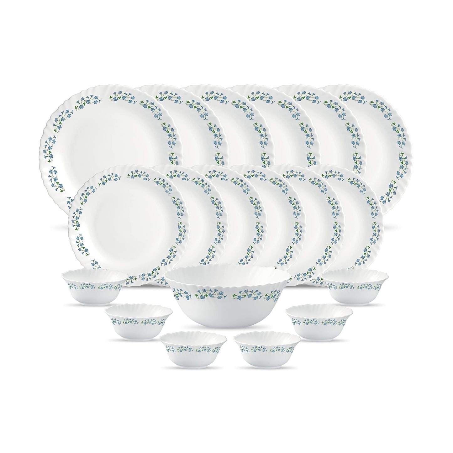 La Opala Diva Classique Collection Opal Glass Crockery | for Family of 6 | Dinner Set 19 pcs Mystrio Black | Plates & Bowls for Dining | Microwave Safe | 100% Vegetarian | Extra Strong | White