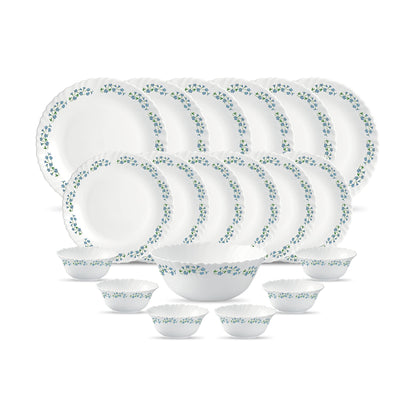 La Opala Diva Classique Collection Opal Glass Crockery | for Family of 6 | Dinner Set 19 pcs Mystrio Black | Plates & Bowls for Dining | Microwave Safe | 100% Vegetarian | Extra Strong | White