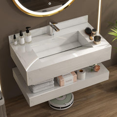 Plantex Floating Vanity for Bathroom/Slab Tile Vanity/Wall Mount Basin with Cabinet/Washbasin Cabinet - 32 x 18 inch (ED-07-Marble Finish)-1