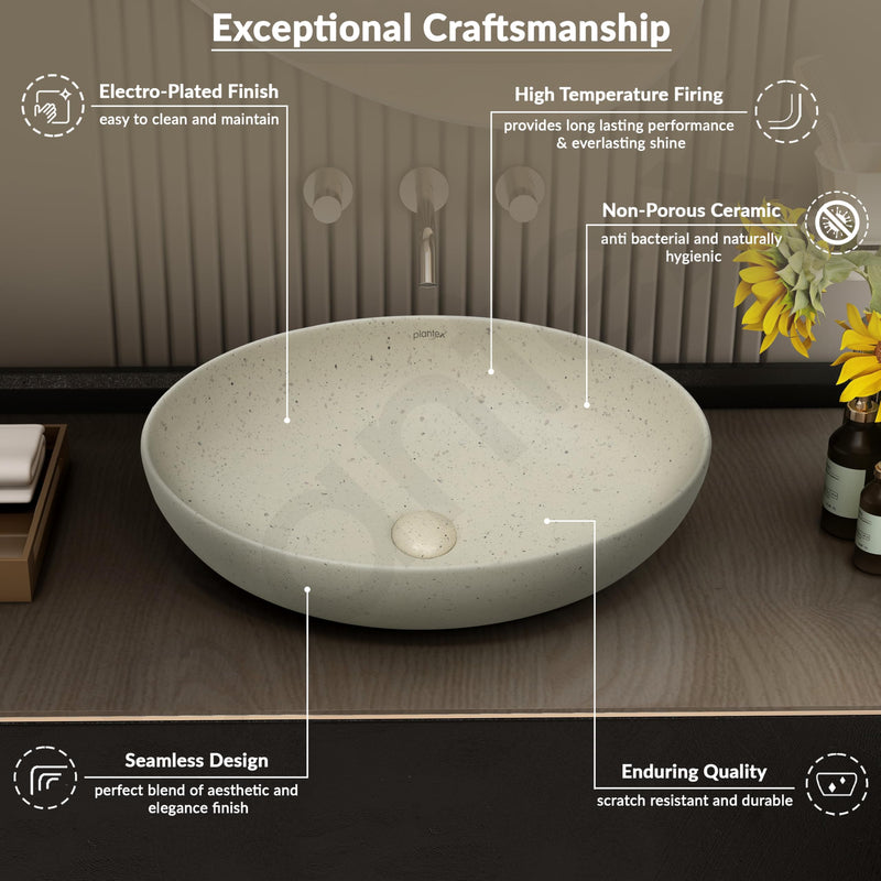 Plantex Table Top Wash Basin for Bathroom/Designer Ceramic Basin/Countertop Vessel Sink Basin/Wash Basin Over Counter for Home/Office (Beige - 20.5 x 15.5 x 5 Inch)-4