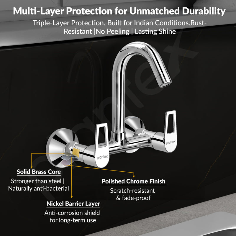 Plantex Sink Tap for Kitchen Sink/360 Degree Rotating with Foam Flow/Hot & Cold Sink Mixer/Wall Mount Sink Mixer with Wall Flange and Teflon Tape - Pack of 1 (Chrome, 3223)-4