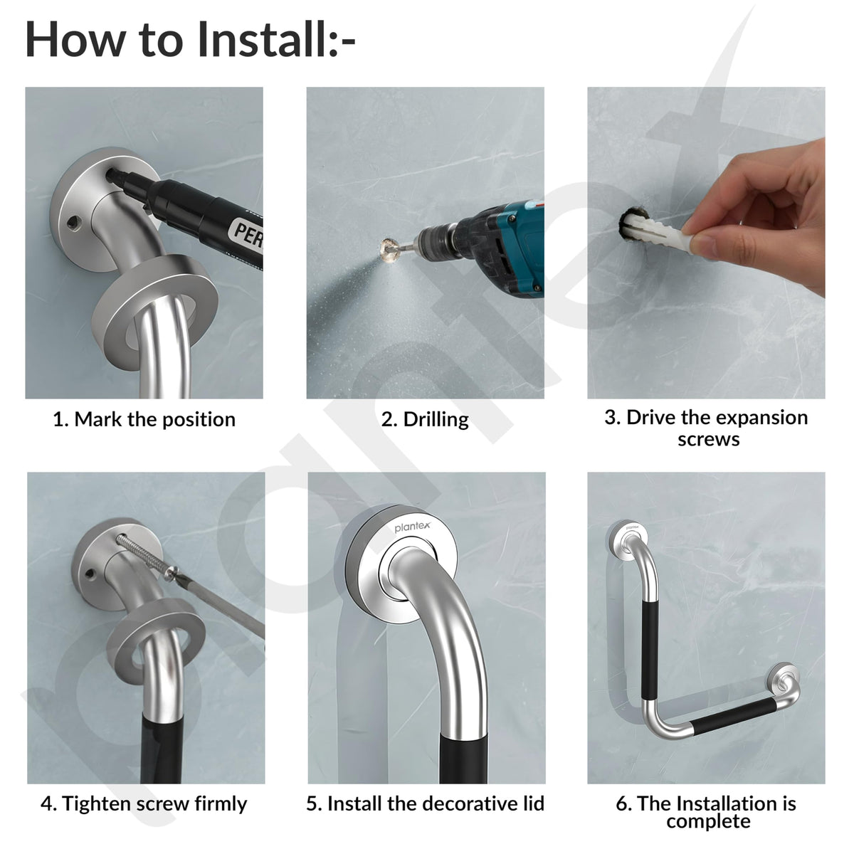Plantex L-Shape Bathroom Handle for Senior Citizen/Grab Bar for Toilet/Wall-Mounted Safety Handle Made of 304 Grade Stainless Steel - Pack of 1 (Chrome & Black)-5